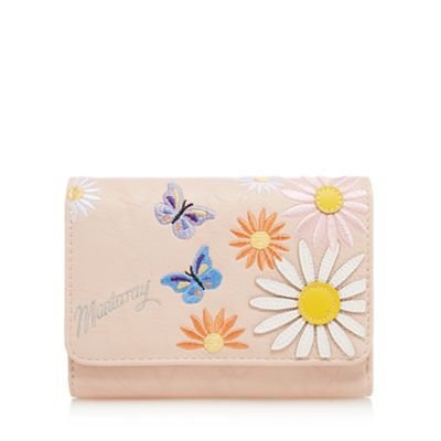 Light pink floral embroidered flapover purse
